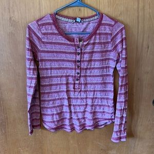 Lucky Brand Red Long Sleeve Henley Button Shirt Down Detail